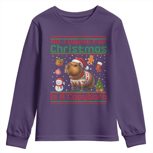 Funny Xmas Youth Sweatshirt All I Want For Christmas Is A Capybara TS12 Purple Print Your Wear
