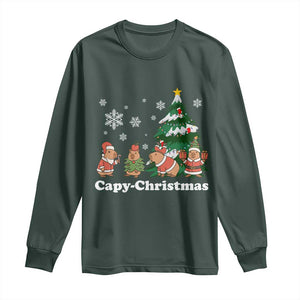 Christmas Capybara Long Sleeve Shirt Funny Capy Xmas Gift Idea TS12 Dark Forest Green Print Your Wear