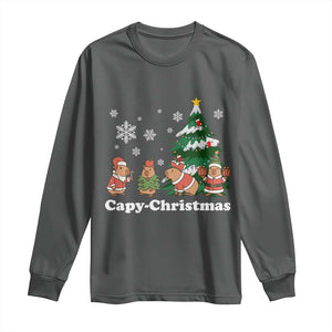 Christmas Capybara Long Sleeve Shirt Funny Capy Xmas Gift Idea TS12 Dark Heather Print Your Wear