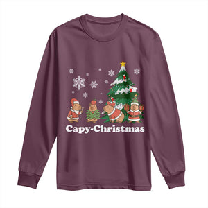 Christmas Capybara Long Sleeve Shirt Funny Capy Xmas Gift Idea TS12 Maroon Print Your Wear