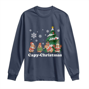 Christmas Capybara Long Sleeve Shirt Funny Capy Xmas Gift Idea TS12 Navy Print Your Wear