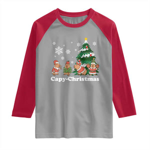Christmas Capybara Raglan Shirt Funny Capy Xmas Gift Idea TS12 Sport Gray Red Print Your Wear