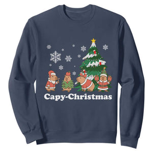 Christmas Capybara Sweatshirt Funny Capy Xmas Gift Idea TS12 Navy Print Your Wear