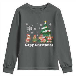 Christmas Capybara Youth Sweatshirt Funny Capy Xmas Gift Idea TS12 Dark Heather Print Your Wear