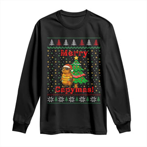 Funny Merry Capymas Long Sleeve Shirt Capybara Christmas Party TS12 Black Print Your Wear