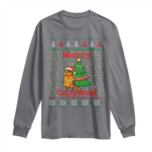 Funny Merry Capymas Long Sleeve Shirt Capybara Christmas Party TS12 Charcoal Print Your Wear