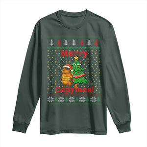 Funny Merry Capymas Long Sleeve Shirt Capybara Christmas Party TS12 Dark Forest Green Print Your Wear