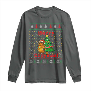 Funny Merry Capymas Long Sleeve Shirt Capybara Christmas Party TS12 Dark Heather Print Your Wear