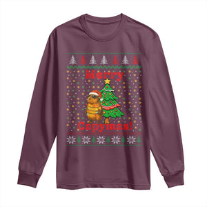 Funny Merry Capymas Long Sleeve Shirt Capybara Christmas Party TS12 Maroon Print Your Wear