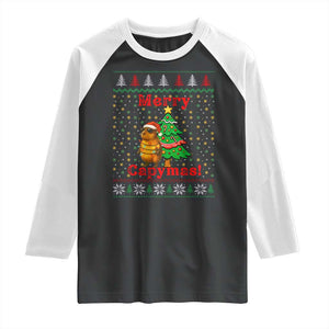 Funny Merry Capymas Raglan Shirt Capybara Christmas Party TS12 Black White Print Your Wear