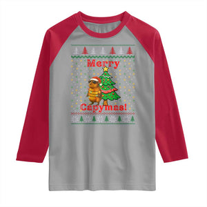 Funny Merry Capymas Raglan Shirt Capybara Christmas Party TS12 Sport Gray Red Print Your Wear