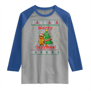Funny Merry Capymas Raglan Shirt Capybara Christmas Party TS12 Sport Gray Royal Print Your Wear