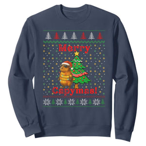Funny Merry Capymas Sweatshirt Capybara Christmas Party TS12 Navy Print Your Wear