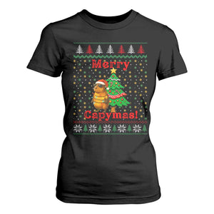 Funny Merry Capymas T Shirt For Women Capybara Christmas Party TS12 Black Print Your Wear
