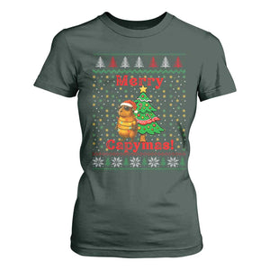 Funny Merry Capymas T Shirt For Women Capybara Christmas Party TS12 Dark Forest Green Print Your Wear