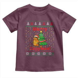 Funny Merry Capymas Toddler T Shirt Capybara Christmas Party TS12 Maroon Print Your Wear