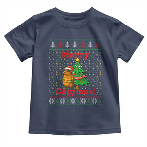 Funny Merry Capymas Toddler T Shirt Capybara Christmas Party TS12 Navy Print Your Wear