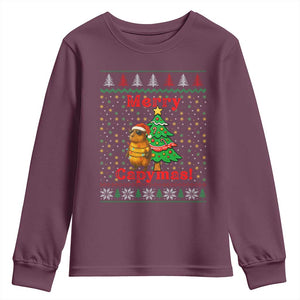 Funny Merry Capymas Youth Sweatshirt Capybara Christmas Party TS12 Maroon Print Your Wear
