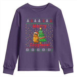 Funny Merry Capymas Youth Sweatshirt Capybara Christmas Party TS12 Purple Print Your Wear