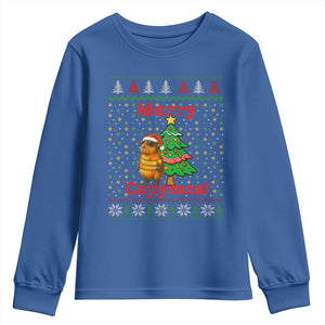 Funny Merry Capymas Youth Sweatshirt Capybara Christmas Party TS12 Royal Blue Print Your Wear