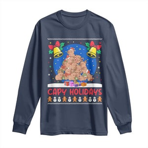 Capybara Christmas Tree Long Sleeve Shirt Funny Capy Holidays Gift TS12 Navy Print Your Wear