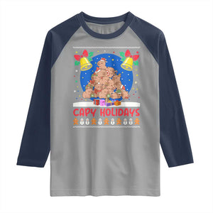 Capybara Christmas Tree Raglan Shirt Funny Capy Holidays Gift TS12 Sport Gray Navy Print Your Wear