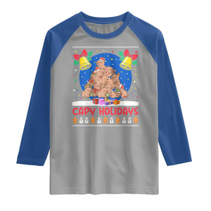 Capybara Christmas Tree Raglan Shirt Funny Capy Holidays Gift TS12 Sport Gray Royal Print Your Wear