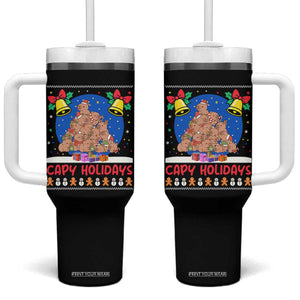 Capybara Christmas Tree Tumbler With Handle Funny Capy Holidays Gift TS12 One Size: 40 oz Black Print Your Wear