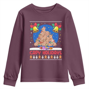 Capybara Christmas Tree Youth Sweatshirt Funny Capy Holidays Gift TS12 Maroon Print Your Wear