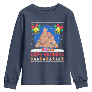 Capybara Christmas Tree Youth Sweatshirt Funny Capy Holidays Gift TS12 Navy Print Your Wear
