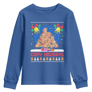 Capybara Christmas Tree Youth Sweatshirt Funny Capy Holidays Gift TS12 Royal Blue Print Your Wear
