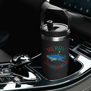 Christmas Shark Flip Straw Tumbler Funny Merry Sharkmas Xmas Gift TS12 Print Your Wear