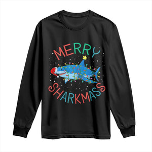 Christmas Shark Long Sleeve Shirt Funny Merry Sharkmas Xmas Gift TS12 Black Print Your Wear