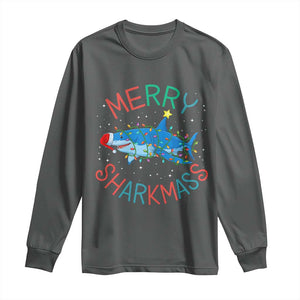 Christmas Shark Long Sleeve Shirt Funny Merry Sharkmas Xmas Gift TS12 Dark Heather Print Your Wear