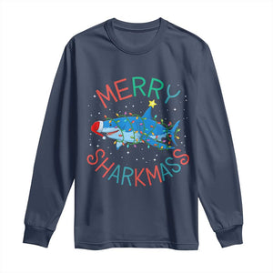 Christmas Shark Long Sleeve Shirt Funny Merry Sharkmas Xmas Gift TS12 Navy Print Your Wear