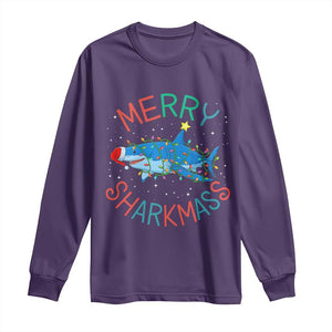Christmas Shark Long Sleeve Shirt Funny Merry Sharkmas Xmas Gift TS12 Purple Print Your Wear