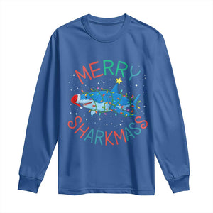 Christmas Shark Long Sleeve Shirt Funny Merry Sharkmas Xmas Gift TS12 Royal Blue Print Your Wear