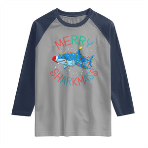 Christmas Shark Raglan Shirt Funny Merry Sharkmas Xmas Gift TS12 Sport Gray Navy Print Your Wear