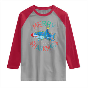 Christmas Shark Raglan Shirt Funny Merry Sharkmas Xmas Gift TS12 Sport Gray Red Print Your Wear