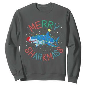Christmas Shark Sweatshirt Funny Merry Sharkmas Xmas Gift TS12 Dark Heather Print Your Wear