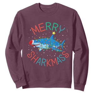 Christmas Shark Sweatshirt Funny Merry Sharkmas Xmas Gift TS12 Maroon Print Your Wear