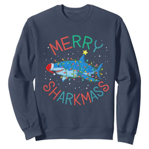 Christmas Shark Sweatshirt Funny Merry Sharkmas Xmas Gift TS12 Navy Print Your Wear