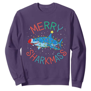 Christmas Shark Sweatshirt Funny Merry Sharkmas Xmas Gift TS12 Purple Print Your Wear