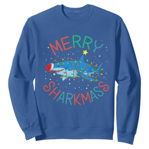 Christmas Shark Sweatshirt Funny Merry Sharkmas Xmas Gift TS12 Royal Blue Print Your Wear