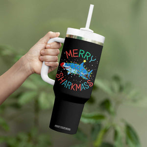 Christmas Shark Tumbler With Handle Funny Merry Sharkmas Xmas Gift TS12 Print Your Wear