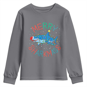 Christmas Shark Youth Sweatshirt Funny Merry Sharkmas Xmas Gift TS12 Charcoal Print Your Wear