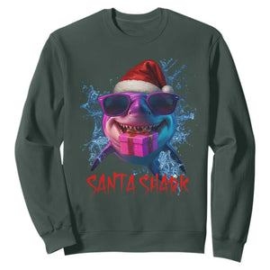 Funny Christmas Santa Shark Xmas Gift Sweatshirt TS12 Dark Forest Green Print Your Wear