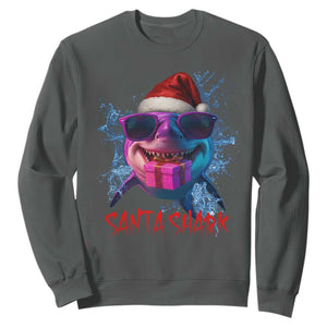Funny Christmas Santa Shark Xmas Gift Sweatshirt TS12 Dark Heather Print Your Wear