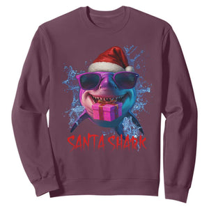 Funny Christmas Santa Shark Xmas Gift Sweatshirt TS12 Maroon Print Your Wear