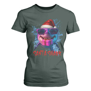 Funny Christmas Santa Shark Xmas Gift T Shirt For Women TS12 Dark Forest Green Print Your Wear